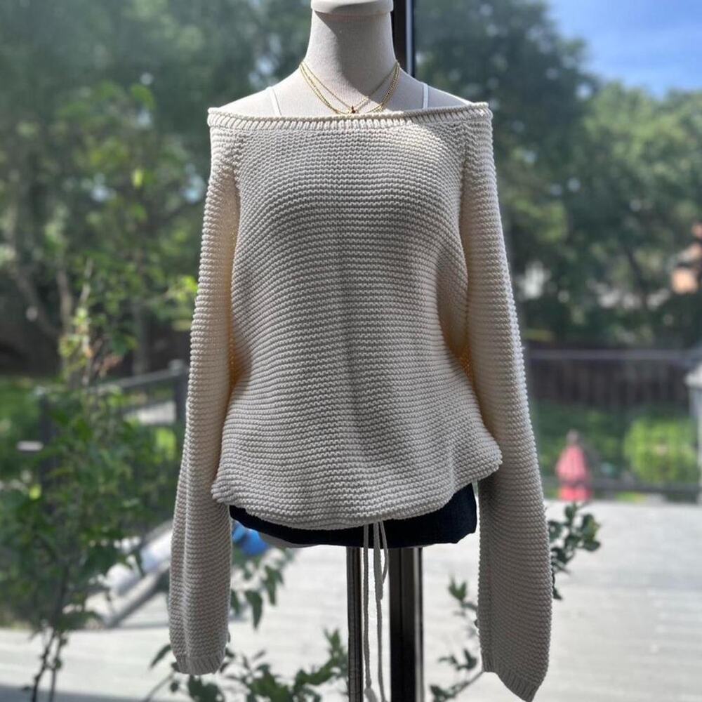 Gap White Waffle Knit Off Shoulder Sweater XXL